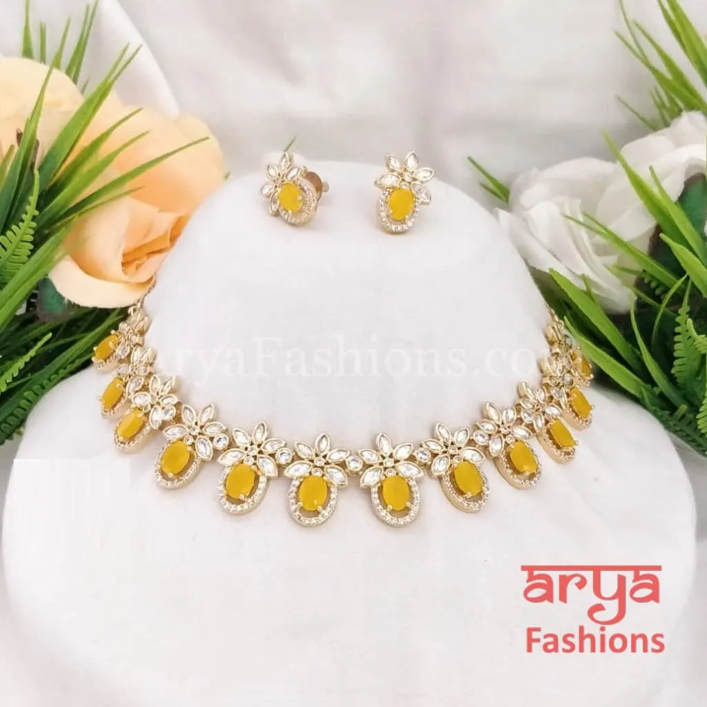 Rani Designer Kundan Necklace with CZ Stones