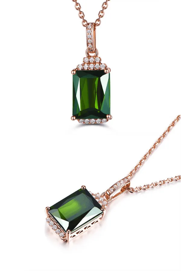 Rose Gold Emerald Green Pendant Necklace