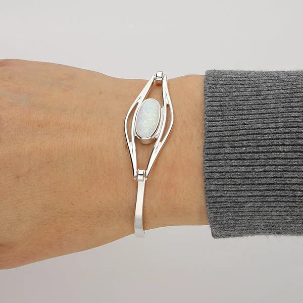 Sahara Sunset Silver Bangle SBG29 White Opal