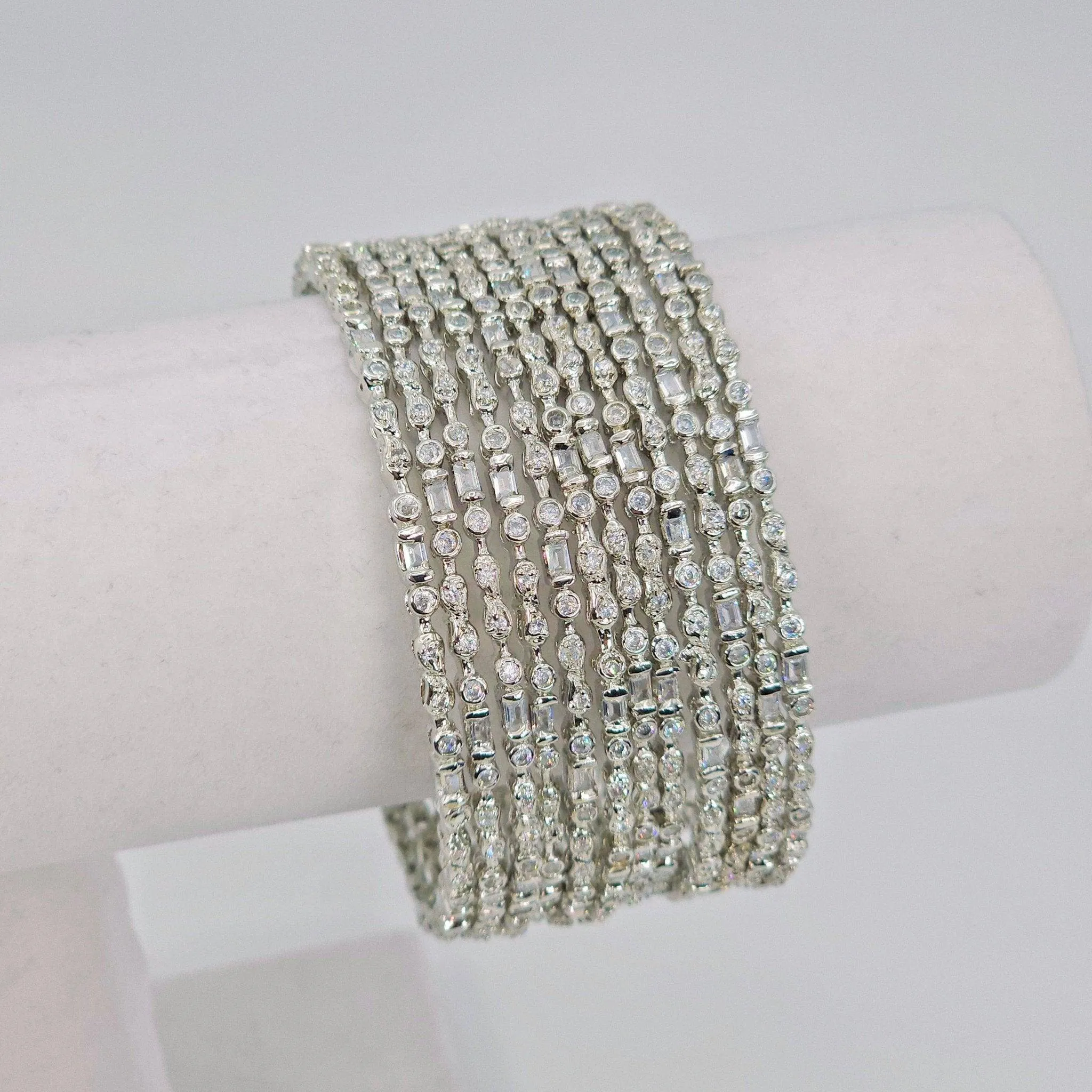 Set of 12  Silver American Diamond Bangle Set