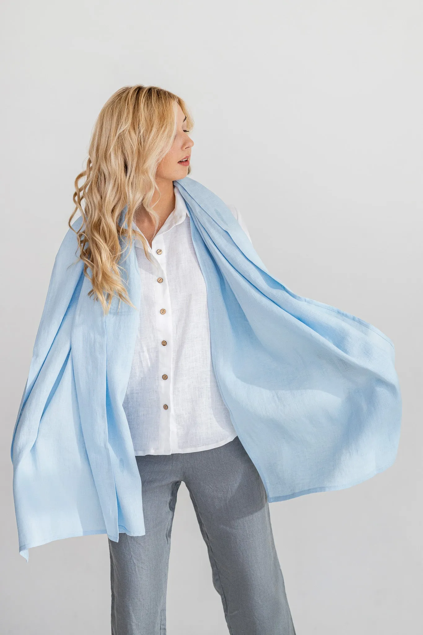 Sky Blue Linen Scarf