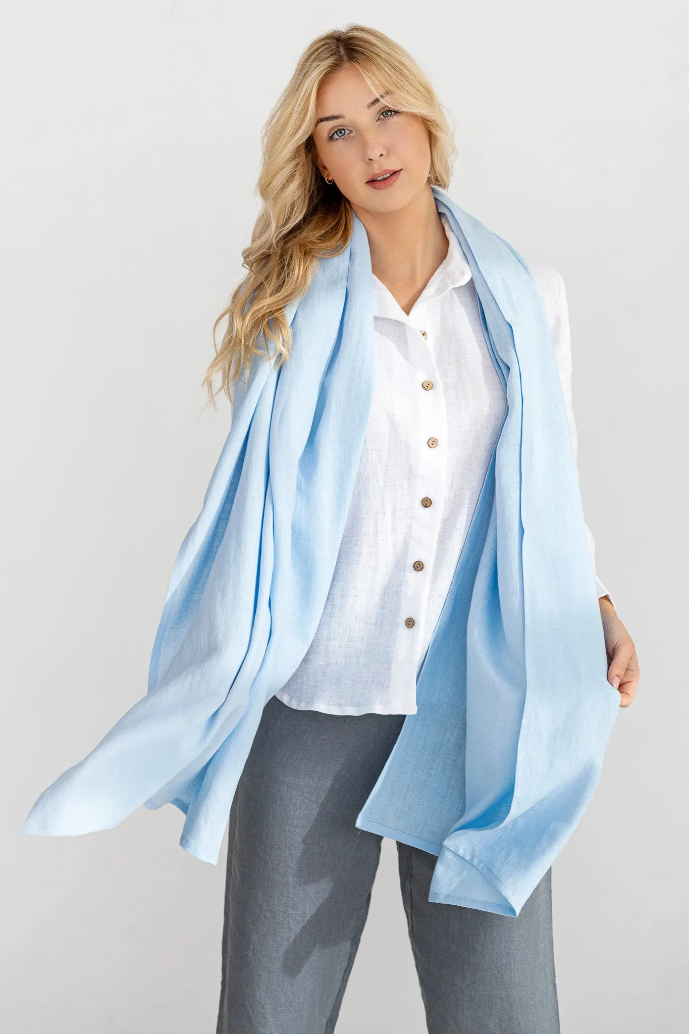 Sky Blue Linen Scarf
