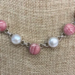 Sterling Silver Rhodonite And Pearl Necklace