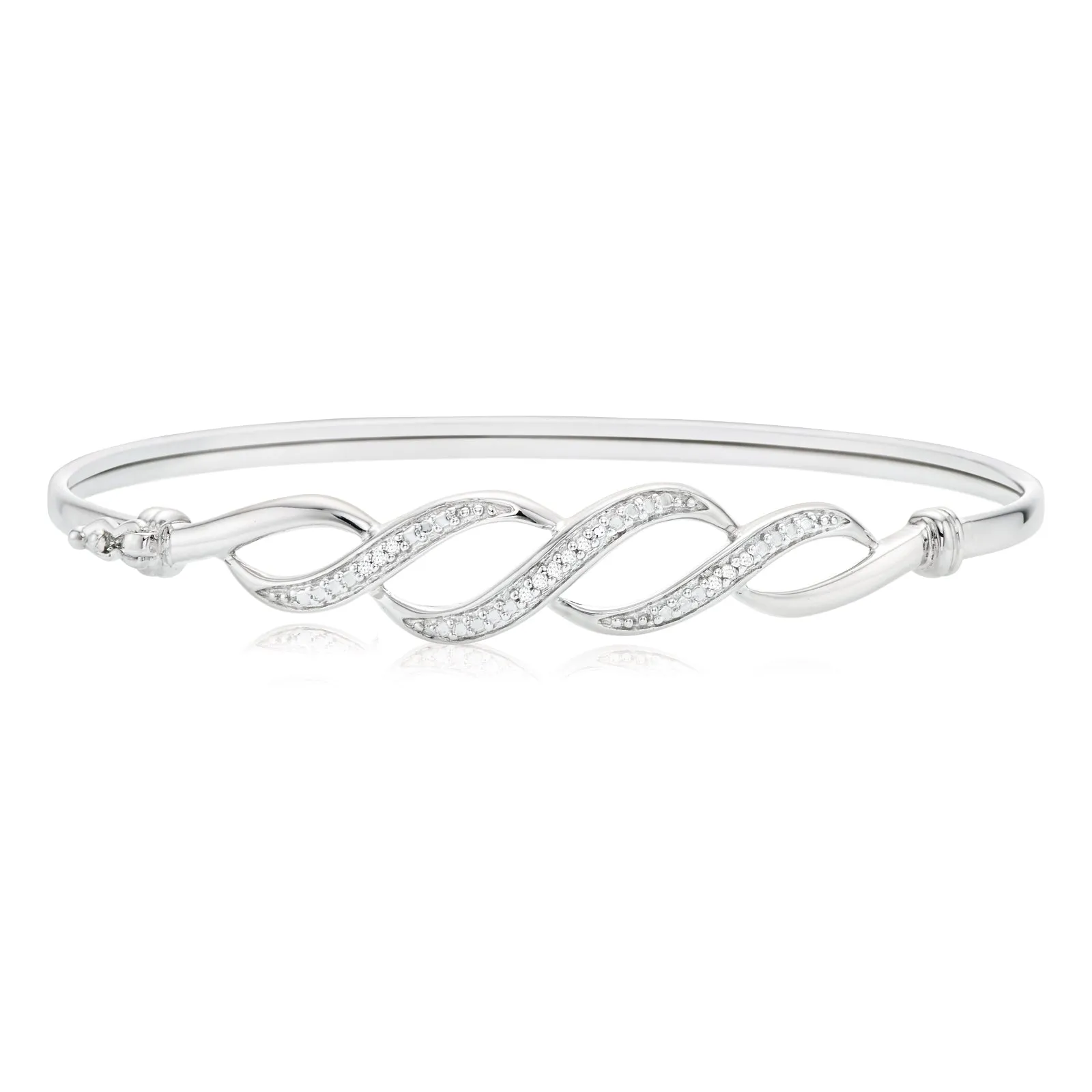 Sterling Silver Round Brilliant Cut with 0.05 CARAT tw of Diamonds Bangle