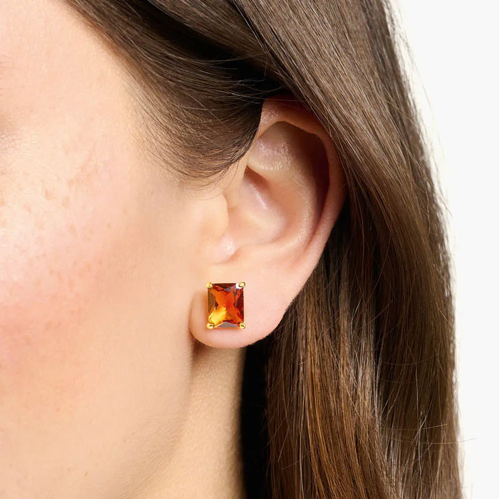 Thomas Sabo Sterling Silver Gold Plated Heritage Cognac CZ Stud Earrings