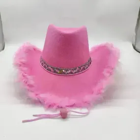 Trendy cowgirl hat Sequined Ribbon Upturned Eaves Raw Edge Denim Top Hat Pink Cowgirl Hat womens pink cowboy hat