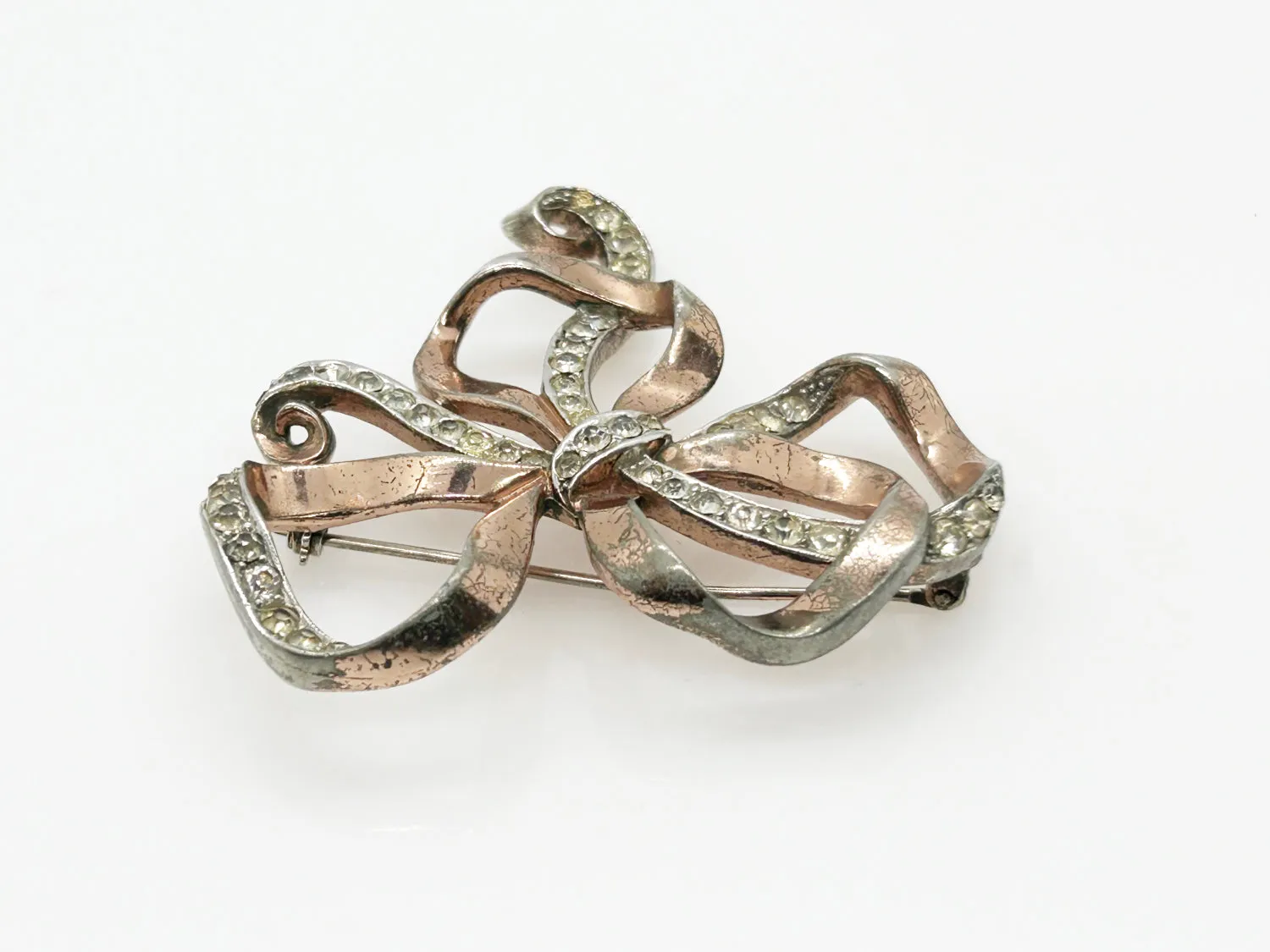 Vintage Trifari Rhinestone Ribbon Bow Brooch