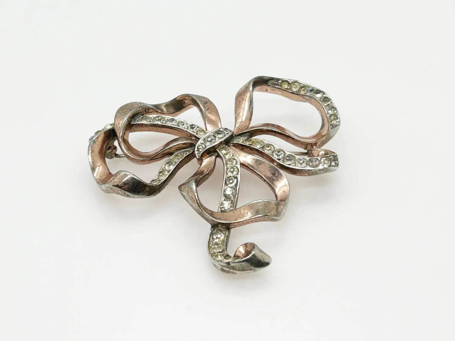 Vintage Trifari Rhinestone Ribbon Bow Brooch