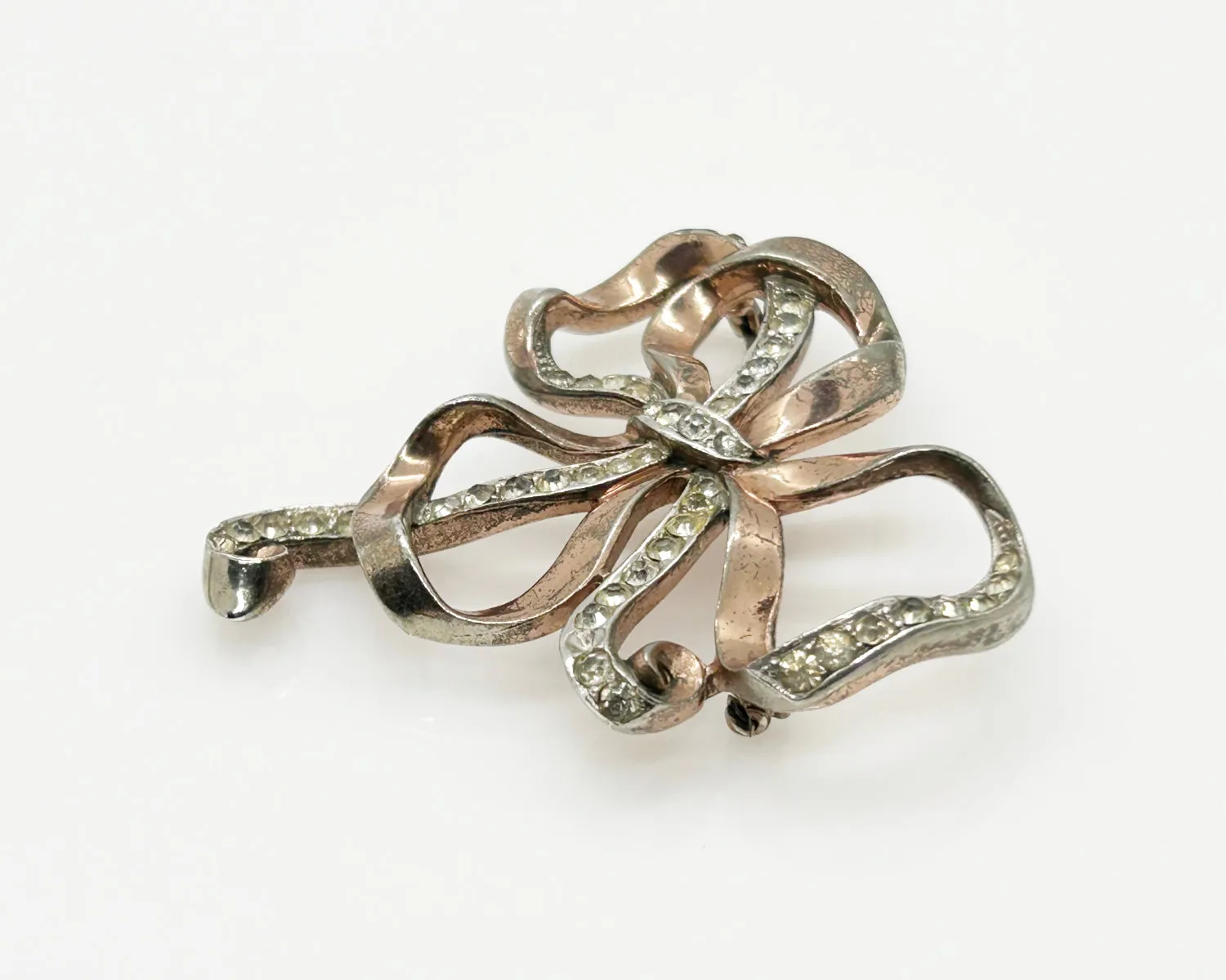 Vintage Trifari Rhinestone Ribbon Bow Brooch