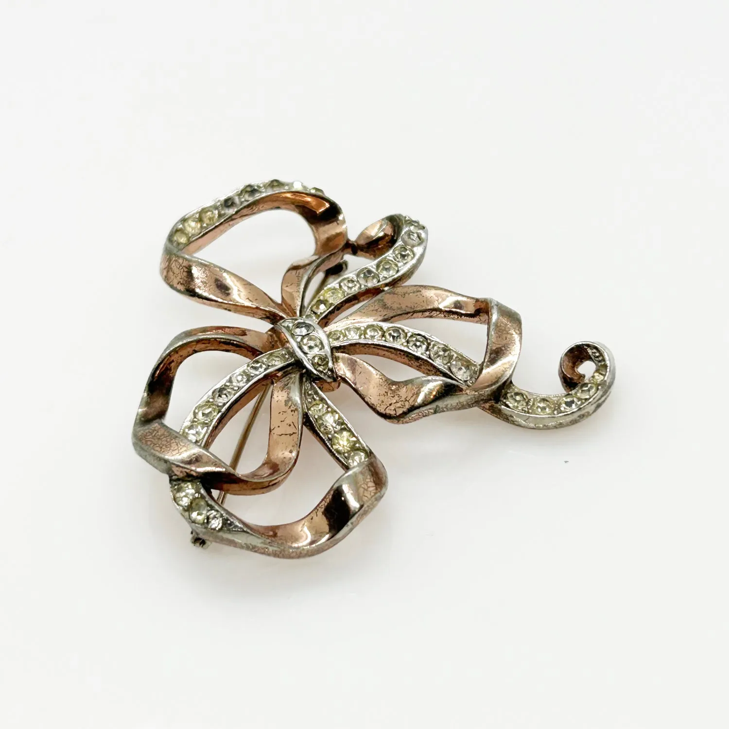 Vintage Trifari Rhinestone Ribbon Bow Brooch