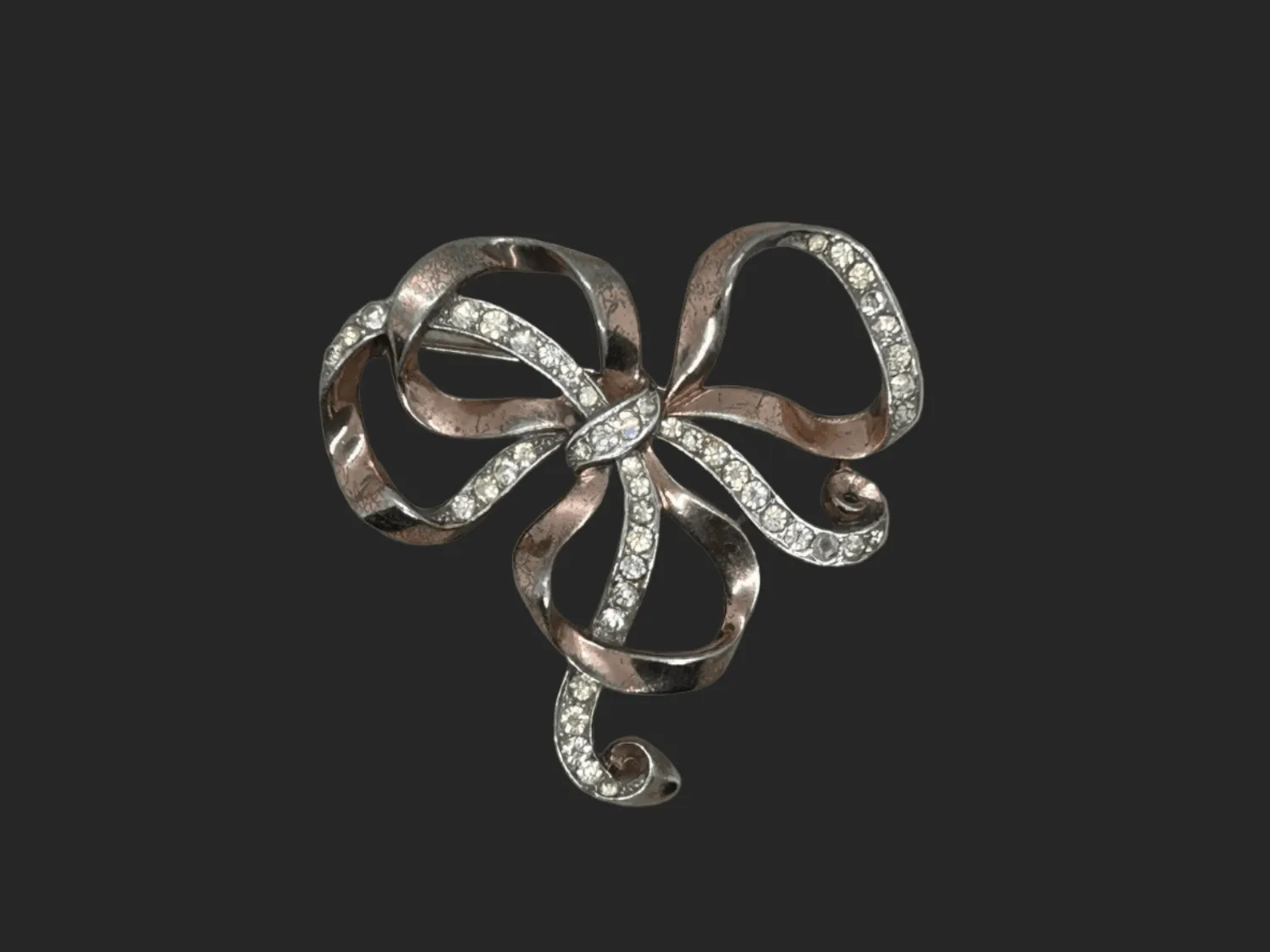 Vintage Trifari Rhinestone Ribbon Bow Brooch
