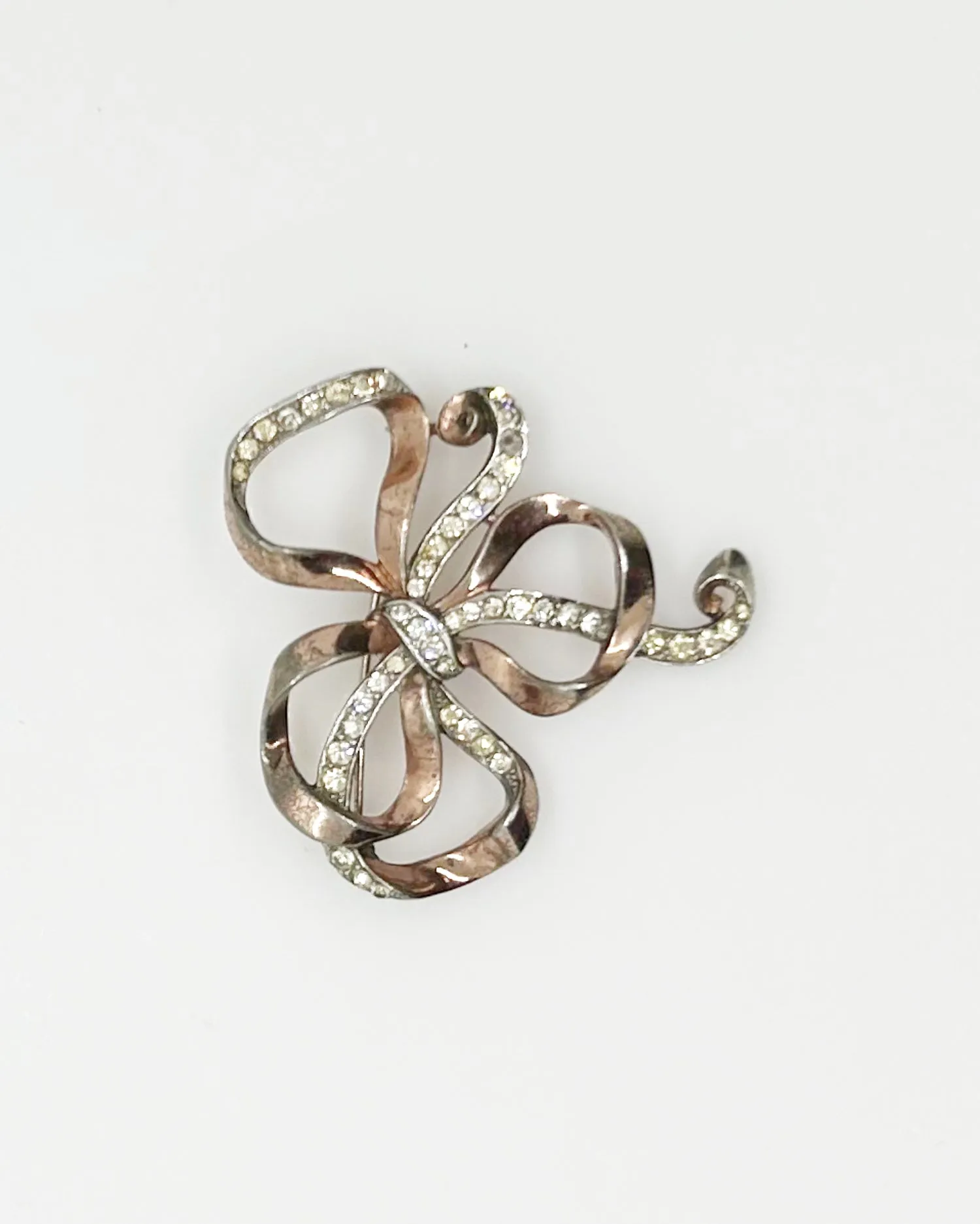 Vintage Trifari Rhinestone Ribbon Bow Brooch