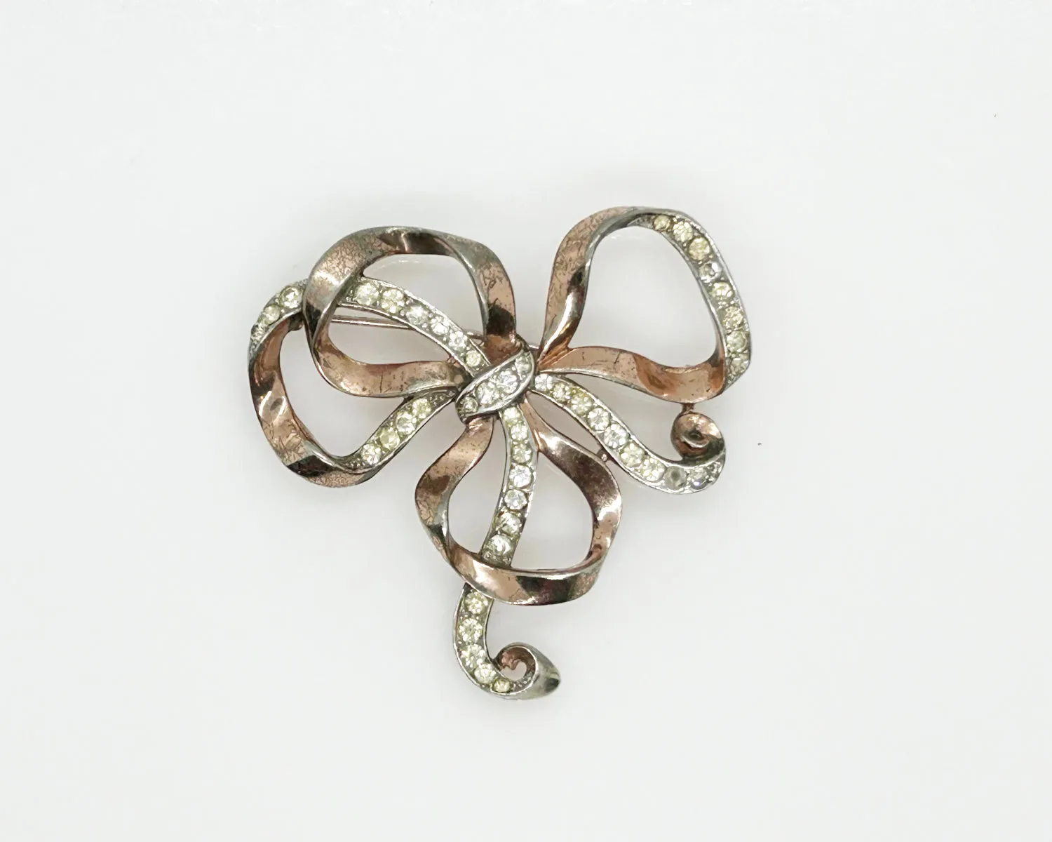 Vintage Trifari Rhinestone Ribbon Bow Brooch