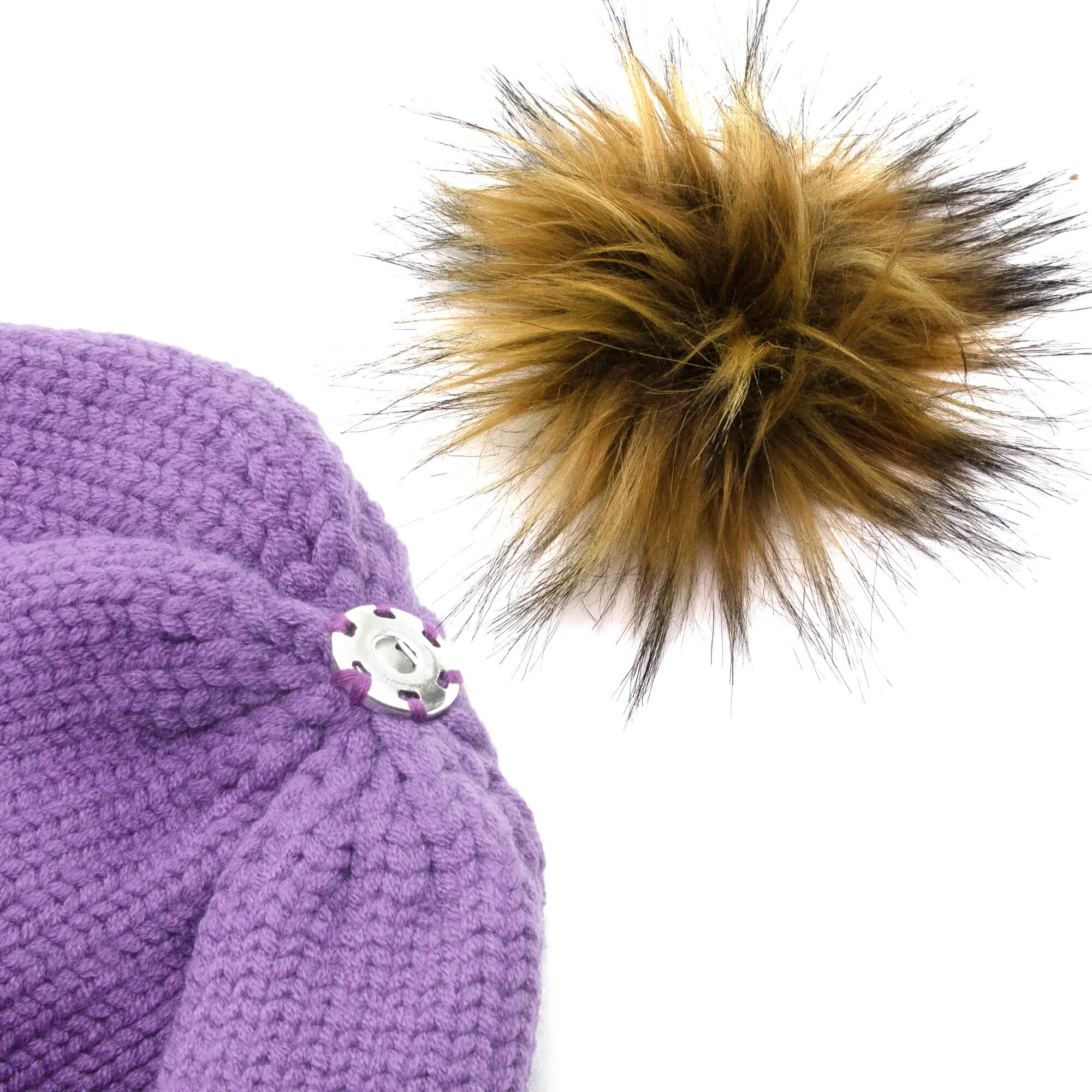 Winter Hat | Satin Lined | Detachable Pom Pom | Ultra Violet Beanie